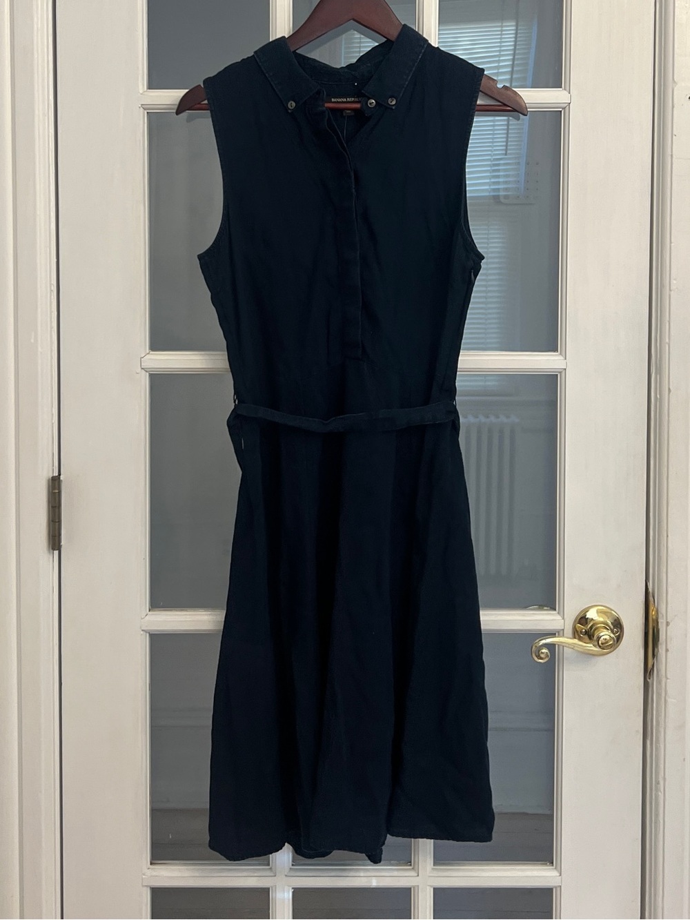 BANANA REPUBLIC Women's Dark Wash Chambray Sleeveless Collared Belted Dress NEW